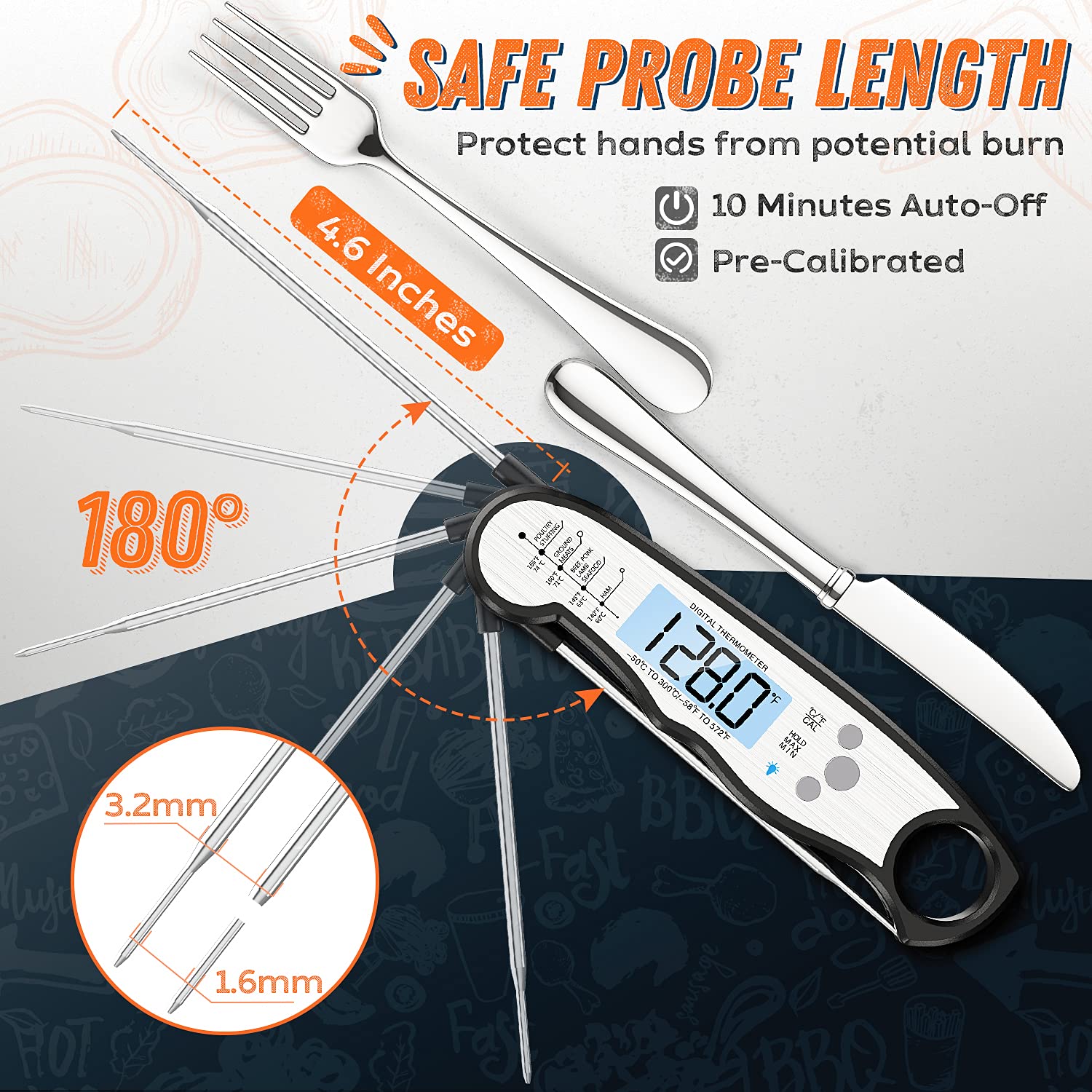 Digital Meat Thermometer, Waterproof Instant Read Food Thermometer For Cooking And Grilling, Kitchen Gadgets, Accessories With B